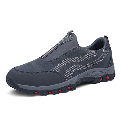 PAMRAY Zapato Hombre de Deportivos Fitness para Caminar Running Trailing Loafer Calentar Suede Zapatillas Slip on Breathable Negro Azul Gris Gris 40