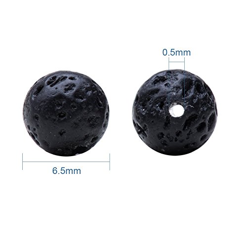 PandaHall Elite Precio de 1 Pieza Negro Natural de Piedra de Lava Rock Gemstone Gem Round Loose Beads Joyas Haciendo conclusiones Accesorios 6mm con el Agujero 0.5mm sobre 64pcs/Hilo