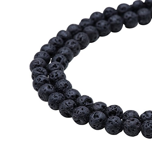 PandaHall Elite Precio de 1 Pieza Negro Natural de Piedra de Lava Rock Gemstone Gem Round Loose Beads Joyas Haciendo conclusiones Accesorios 6mm con el Agujero 0.5mm sobre 64pcs/Hilo