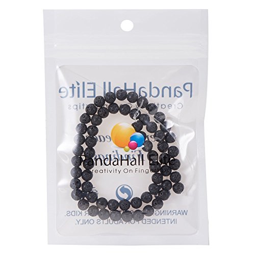 PandaHall Elite Precio de 1 Pieza Negro Natural de Piedra de Lava Rock Gemstone Gem Round Loose Beads Joyas Haciendo conclusiones Accesorios 6mm con el Agujero 0.5mm sobre 64pcs/Hilo