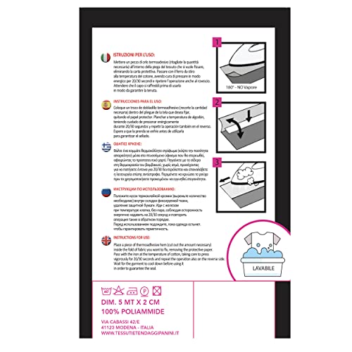 Panini Tessuti, Orlosvelto 2 cm x 5 m, cinta de resina termoadhesiva con calor de plancha para dobladillos, juntas, decoración, aplicaciones, 1 pieza = 1 paquete
