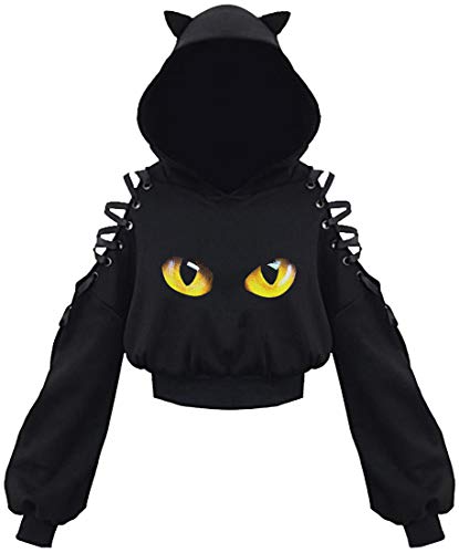 PANOZON Sudadera Corta con Capucha Orejas de Gato para Mujer Chicas Disfraz de Anime Ropa Graciosa (XL, Ojos-6)