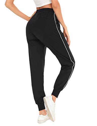 Pantalon Chandal Mujer 100% Algodón Pantalones Deportivos Mujer Verano con Bolsilpara, Pantalon Chandal Mujer Largo Talla Grande para Gimnasio Deportes Correr Jogging (B-Negro，L