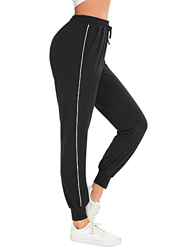 Pantalon Chandal Mujer 100% Algodón Pantalones Deportivos Mujer Verano con Bolsilpara, Pantalon Chandal Mujer Largo Talla Grande para Gimnasio Deportes Correr Jogging (B-Negro，L