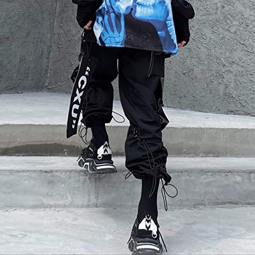 Pantalones de Hombre Harajuku Casual Streetwear Joggers Pantalones Masculinos de Hip Hop de múltiples Bolsillos arnés Suelta Harem de Carga Pantalones de los Hombres (Color : Black, Size : Small)