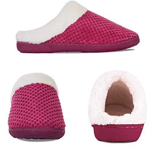 Pantuflas de Invierno para Hombre y Mujer, con Espuma viscoelástica, cómodas, Antideslizantes, para Interior y Exterior(xmt.Rosa roja,38/39 EU)