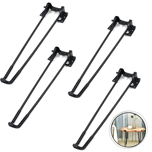 Patas plegables de horquilla de metal negro, patas de mesa plegables de metal negro, patas de muebles para mesas de café, con almohadillas de goma y tornillos, juego de 4 (12 pulgadas/30 cm)