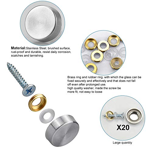 PERFETSELL 20 Juegos Embellecedor para Tornillos 16mm Espejos Decorativos Tapon Tornillo Espejo Embellecedores Tornillos Tapón Clavo de Espejo Tornillos Embellecedor Tornillo Cubierta para Espejo