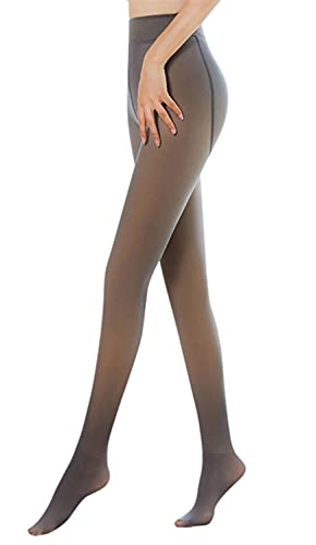 PETSBURG Slimming Legs Fake Translucent Warm Fleece Pantyhose - Womens Warm Fleece Lined Tights - Thermal Winter Leggings (Black-220g)