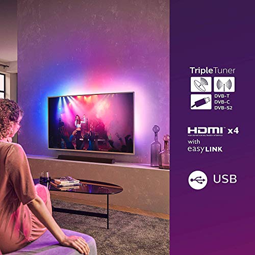 Philips Ambilight 50PUS8505/12 - Televisor Smart TV de 50 Pulgadas (4K UHD, P5 Picture Engine, Dolby Vision, Dolby Atmos, Control de Voz, Android TV), Color Plata Claro (Modelo de 2020/2021)