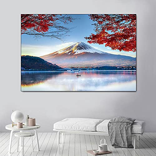 Pintura panorámica Impresa en Lienzo-Invierno Nieve montaña Fuji Paisaje Moderno Cuadros artísticas-Poster de Naturaleza Impresiones artísticas 45x65cm x1 Sin Marco