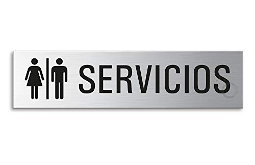 Placa para Puerta – Servicios Señoras y Señores | Señal Acero Inoxidable con Pictograma 160 x 40 mm | Ofform Original Producto No.27125