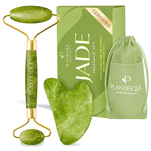 Plantifique - Rodillo Facial de Jade 100% Auténtico - Masajeador Facial Antiarrugas Para Tonificar y Reafirmar la Piel - Rodillo Masaje - Masajeadores Faciales - Masajeador de Ojos