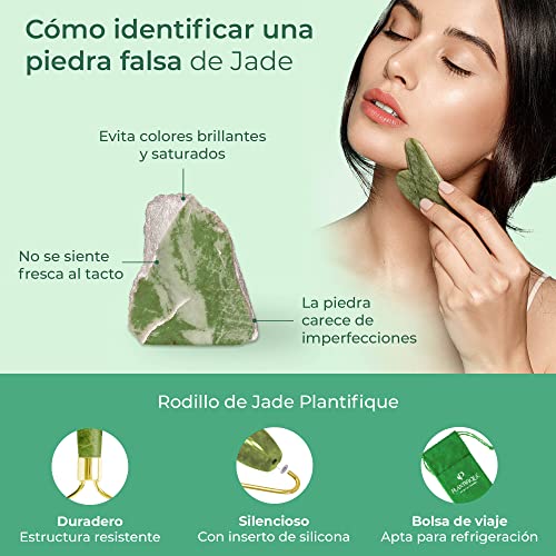 Plantifique - Rodillo Facial de Jade 100% Auténtico - Masajeador Facial Antiarrugas Para Tonificar y Reafirmar la Piel - Rodillo Masaje - Masajeadores Faciales - Masajeador de Ojos