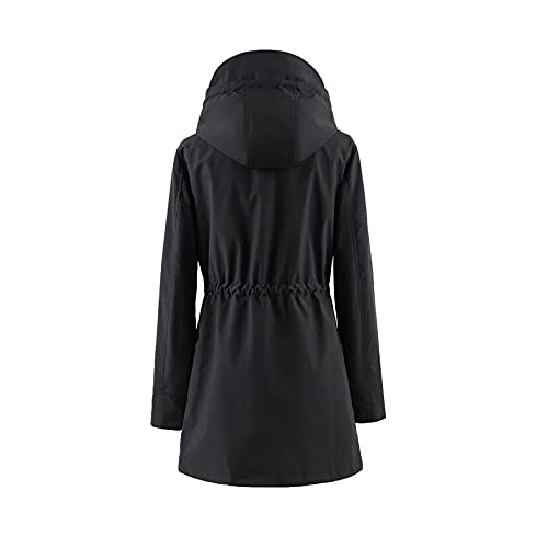 Polydeer Chubasquero ligero impermeable transpirable chaqueta cortavientos activa al aire libre con capucha gabardinas Poncho largo, Negro, XS