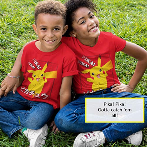 Popgear Pokemon Pikachu Pika Japanese Girls T-Shirt Red Camiseta, 7-8 Years Niñas