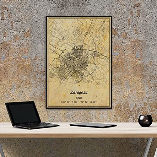 Póster de mapa de España Zaragoza para pared con impresión en lienzo, estilo vintage, sin marco, regalo de 11 x 14 pulgadas