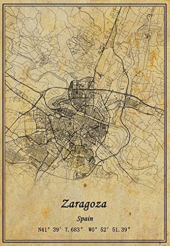 Póster de mapa de España Zaragoza para pared con impresión en lienzo, estilo vintage, sin marco, regalo de 11 x 14 pulgadas