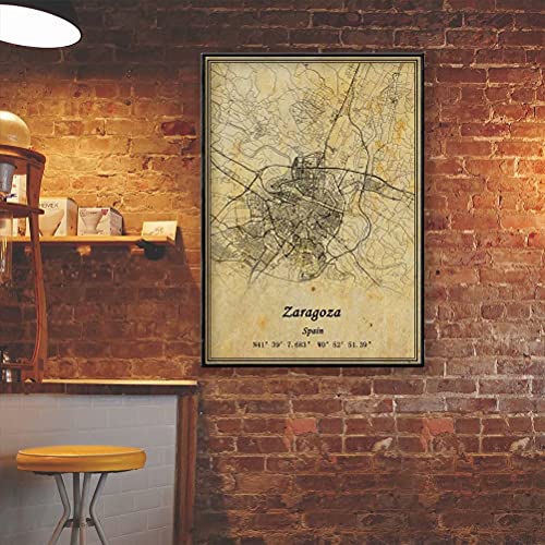 Póster de mapa de España Zaragoza para pared con impresión en lienzo, estilo vintage, sin marco, regalo de 60,9 x 90,6 cm