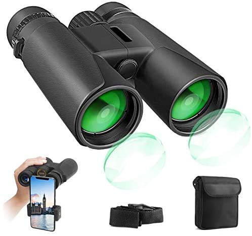 Prismáticos Profesionales, 12x42 HD Prismaticos Vision Nocturna Débil con Adaptador de Teléfono, Prismas BaK4 y FMC. Ideales para Observación de Aves, Caza, Senderismo, Astronomía y Camping