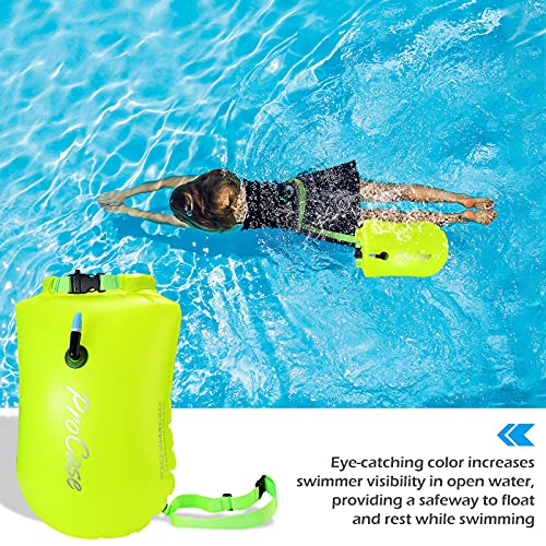 Procase Boya de Natación para Aguas Abiertas 10L Volumen, Flotadora de Color Llamativo para Nadar, para Triatleta, Kayakista, Entrenamiento de Natación Segura -Amarillo Fluorescente