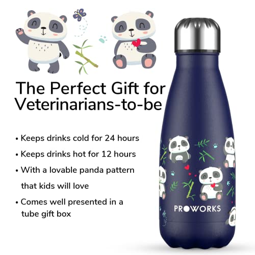 Proworks Botellas de Agua Deportiva de Acero Inoxidable | Cantimplora Termo con Doble Aislamiento para 12 Horas de Bebida Caliente y 24 Horas de Bebida Fría - 350ml - Fiesta Panda - Azul Medianoche