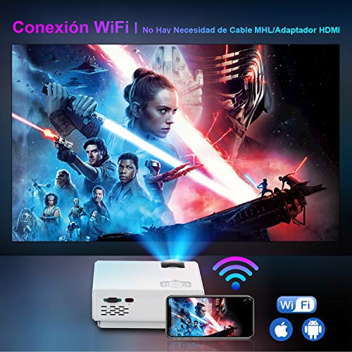 Proyector WiFi Bluetooth, 6000 Lúmenes TOPTRO Proyector Soporte 1080P Full HD, Mini Proyector Portátil, Zoom X/Y, Proyector WiFi LED 100000H, Proyector para movil/Fire TV Stick/PS5 con Cable HDMI y AV