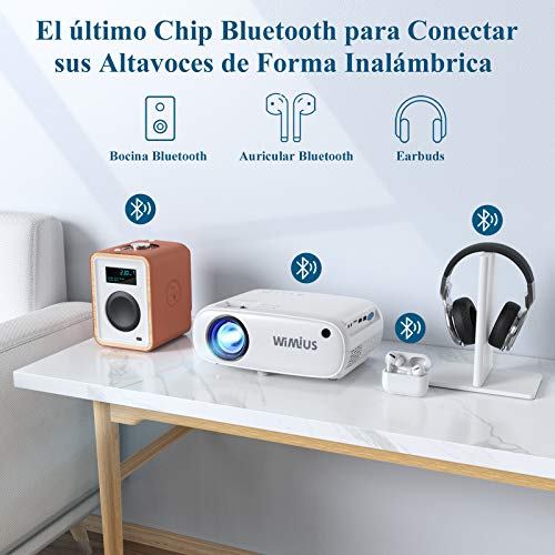 Proyector WiFi Bluetooth, WiMiUS 6000 Lúmenes Proyector Portátil Soporta Full HD 1080P Zoom 75% Mini Proyector WiFi Proyector, 250” Proyector Cine Casa para iOS/Android/TV Stick/PS4/PC HDMI AV VGA USB