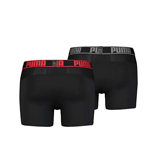 PUMA Active Boxer 2P Packed, Ropa Interior de Deporte para Hombre, Rouge (Black/Red) Large (Tallas De Fabricante: 030) (Pack de 2)