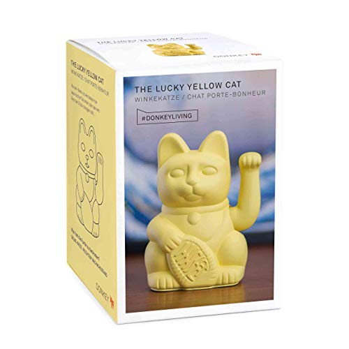 Pureday Figura Decorativa Winkekatze-Japonesa Lucky Cat-plástico-Altura sobre 16 cm - Amarillo