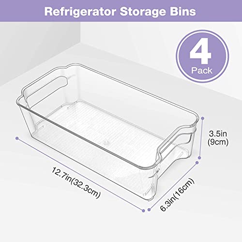 Puricon Juego de 4 Cajas de Almacenaje de Refrigerador, Organizadores Transparentes Plásticos Apilables de Nevera como Divisor de Comidas, para Cocina Despensa Gabinete Baño Armario Cajón