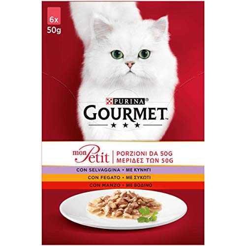 Purina Gourmet Mon Pett - Húmedo para Gatos deliciosas Recetas con Carnes, con Ternera, hígado y Salvaje, 48 Sobres de 50 g Cada uno (8 Paquetes de 6 x 50 g)