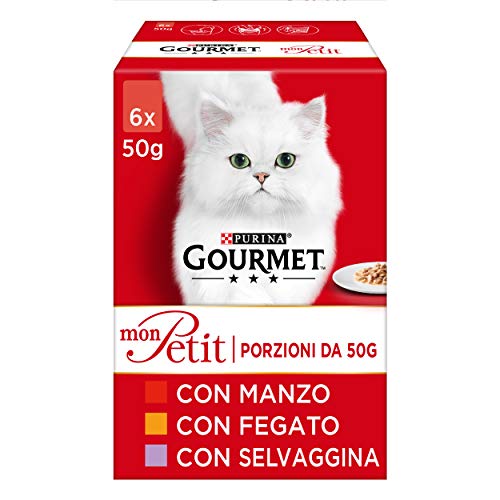 Purina Gourmet Mon Pett - Húmedo para Gatos deliciosas Recetas con Carnes, con Ternera, hígado y Salvaje, 48 Sobres de 50 g Cada uno (8 Paquetes de 6 x 50 g)