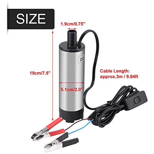 Qiilu Bomba De Transferencia De Combustible, DC 12V 51mm Desmontable Bomba sumergible de transferencia eléctrica Bomba de agua aceite de combustible diesel