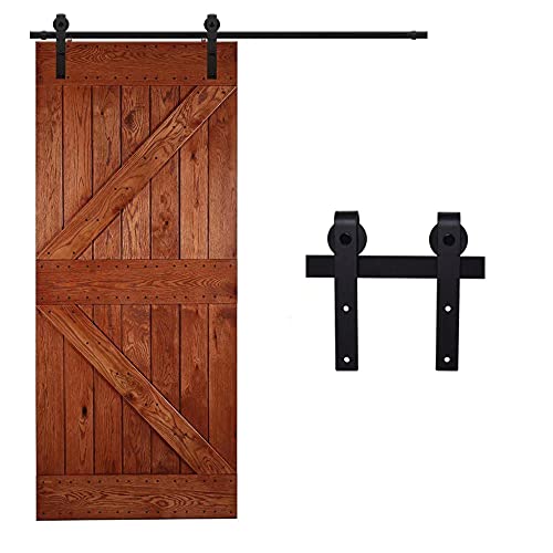 QINAIXQM 8FT Kit de accesorios para puerta de granero traslacional de servicio pesado, resistente y duradero, adecuado para una sola puerta de madera, negro antiguo(Forma J)