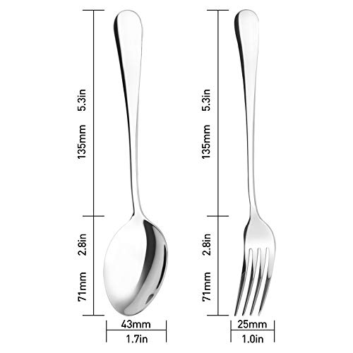 Qinglele Cuchara de Mesa, Tenedor de Mesa, Juego de Cubiertos, 3 cucharas y 3 Tenedores, Acero Inoxidable 304, 20,4 cm 8 Pulgadas, 6 Piezas