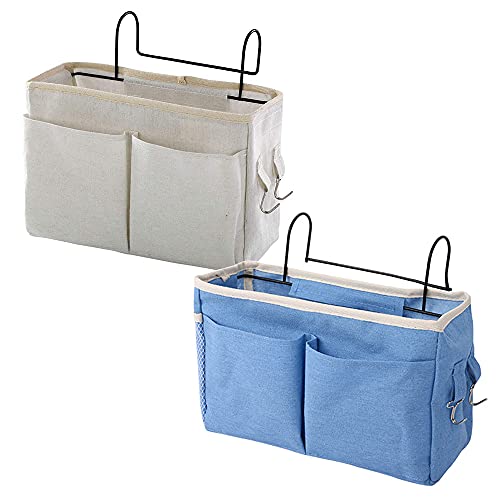 QQEE 2 Piezas Cama Bolsillo Organizador, Lona Bolsillo para Cama, Bolsa de Almacenamiento Junto a la Cama, Cesta de Bolsillo para Cama, para Clasificar Revistas, Auriculares, Bolígrafo, Remoto