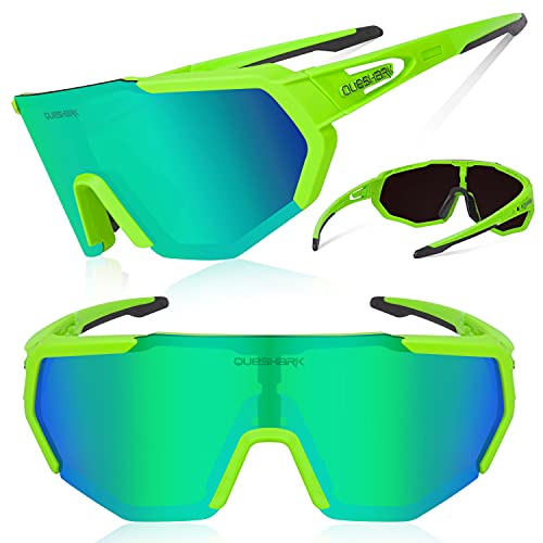 Queshark Gafas De Sol Polarizadas para Ciclismo con 3 Lentes Intercambiables, Protección UVA & UVB, Bicicleta de Carretera MTB Gafas de Ciclismo,Certificación CE