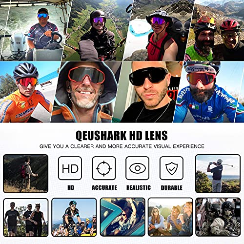 Queshark Gafas De Sol Polarizadas para Ciclismo con 3 Lentes Intercambiables, Protección UVA & UVB, Bicicleta de Carretera MTB Gafas de Ciclismo,Certificación CE