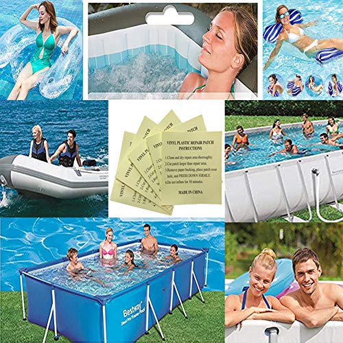 Queta Reparación Parches PVC, 50 Piezas Parche Reparacion Piscina Parche Inflable Transparente PVC Autoadhesivos, Kit para Piscinas Inflables Camas de Agua,Tienda, Impermeable 7x7cm