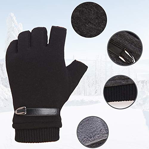 QWEPU Guantes sin Dedos para Hombres, Guantes térmicos sin Dedos, Guantes de Medio Dedo cálidos para Invierno, Guantes sin Dedos y de Terciopelo Gruesos para Hombres (Negro L)