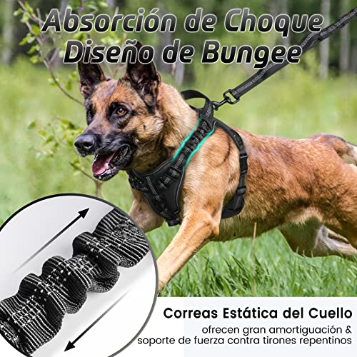 rabbitgoo Arnes Perros Arnés Chaleco Antitirones para Perros Grandes y Medianos con Correas Elásticas para Absorber Golpes Ajustable para Caminar con Asa de Fácil Control Reflectante, Negro L