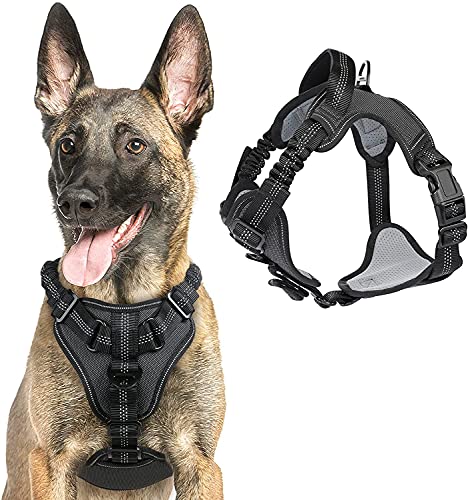 rabbitgoo Arnes Perros Arnés Chaleco Antitirones para Perros Grandes y Medianos con Correas Elásticas para Absorber Golpes Ajustable para Caminar con Asa de Fácil Control Reflectante, Negro L