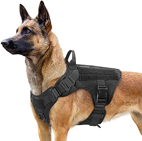 rabbitgoo Arnes Táctico Perro Grande Arnes Antitirones Militar Malla Transpirable Chaleco para Adiestramiento con 2 Anillos Ajustables con Técnica Molle para Adiestrar, Caminar, Cazar Negro M