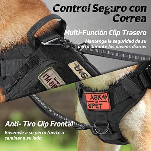 rabbitgoo Arnes Táctico Perro Grande Arnes Antitirones Militar Malla Transpirable Chaleco para Adiestramiento con 2 Anillos Ajustables con Técnica Molle para Adiestrar, Caminar, Cazar Negro M