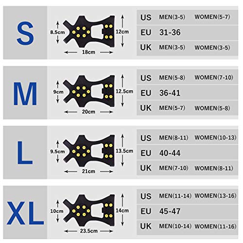 Rakaraka Crampones, Crampones de 10 Dientes Antideslizante para Cámping Alpinismo Acampada Senderismo Marcha Invierno Equipado con 15 Tacos Reemplazables (Negro, XL)