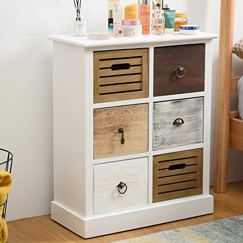 Rebecca Mobili Cajonera Mueble Baño 6 Cajones Madera Paulownia MDF Blanco Marrón Gris Beige Vintage Dormitorio Pasillo - 68 x 56 x 27 cm (A x AN x FON) - Art. RE4615