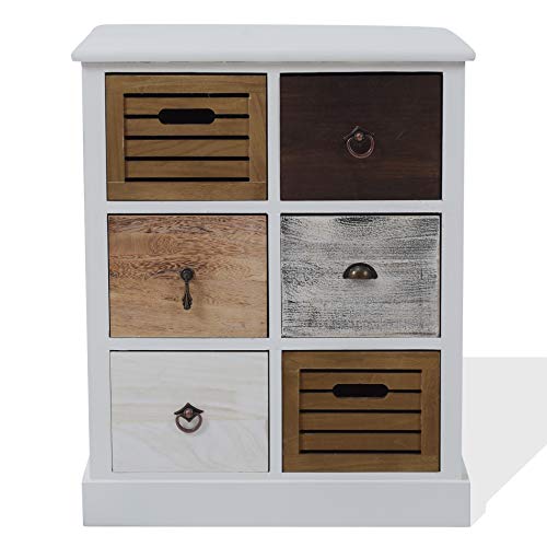 Rebecca Mobili Cajonera Mueble Baño 6 Cajones Madera Paulownia MDF Blanco Marrón Gris Beige Vintage Dormitorio Pasillo - 68 x 56 x 27 cm (A x AN x FON) - Art. RE4615