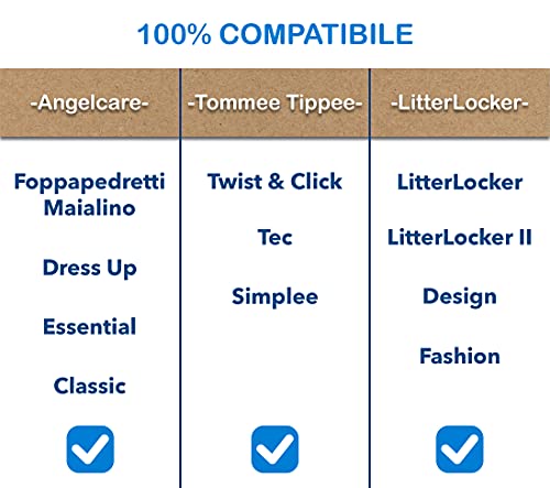 Recambios para Contenedor de Pañales compatible con Tommee Tippee Twist and Click, Simplee, Tec, Angelcare, Foppapedretti, Litter Locker (8 unidades)