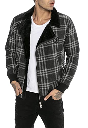 Redbridge Chaqueta de transición Asimétrica a Cuadros para Hombre Negro XL